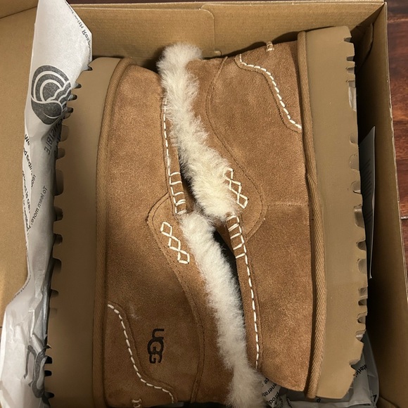 UGG Chestnut Suede Shearling Moccasins - Picture 7 of 8